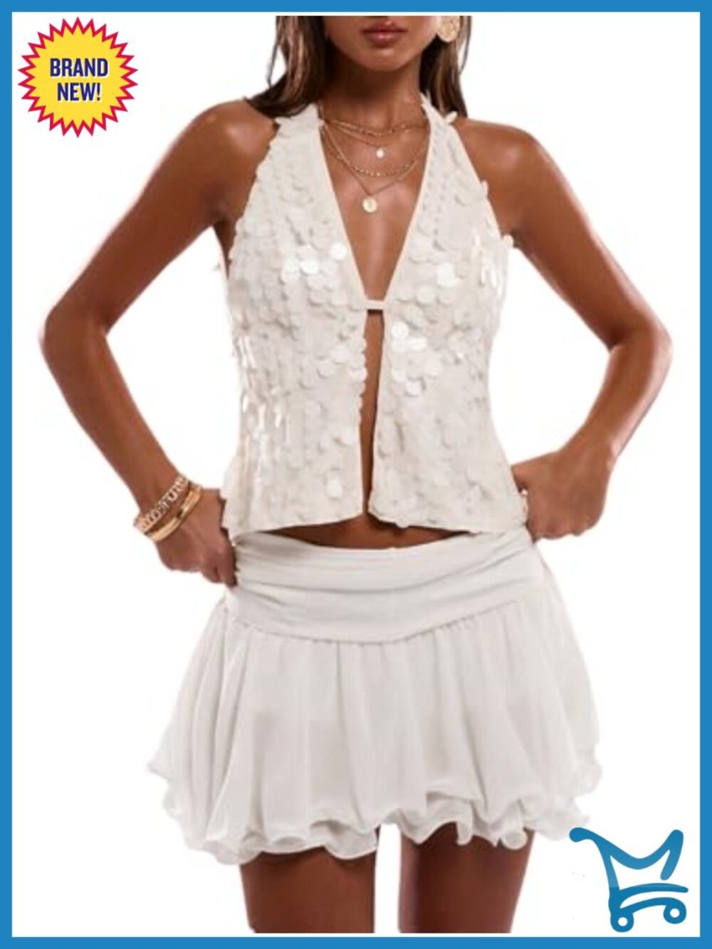 Sequin Backless Halter Crop Top Sleeveless Rave Club Party Going Out